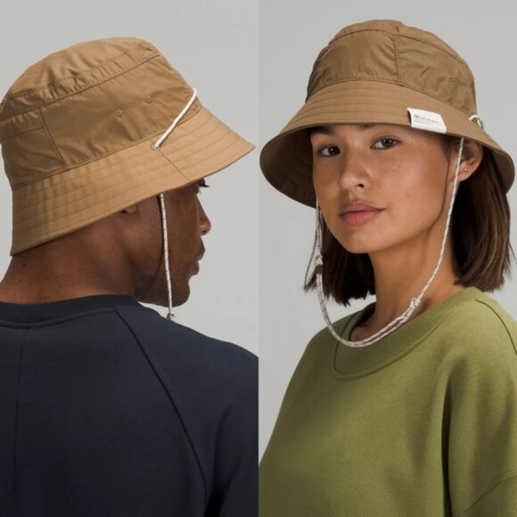 Lululemon Logo Bucket Hat Lightweight Adjustable Pocket Nylon Tan Brown S/M Nylon Bucket Hat | Men main image 3